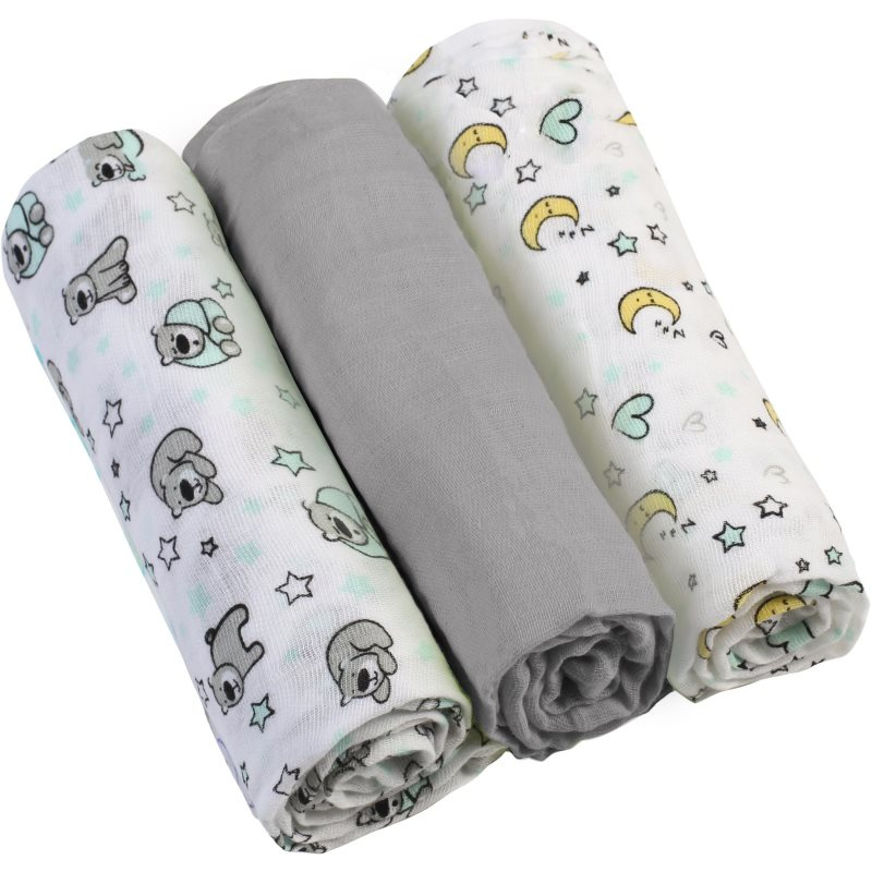 BabyOno Mušelínové pleny 3ks - šedá