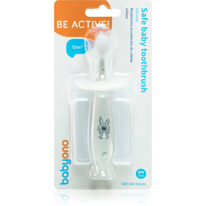 BabyOno Zubní kartáček bezpečný se zarážkou 12m+ šedá