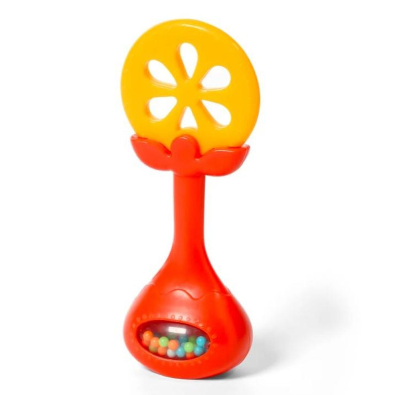 BabyOno Have Fun Teether kousátko s chrastítkem Juicy Orange 1 ks