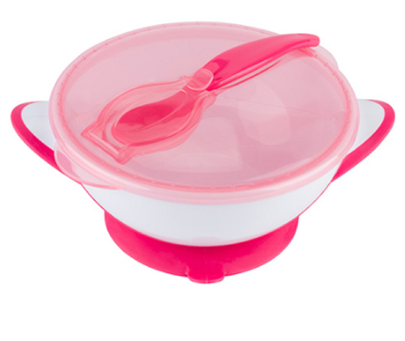 BabyOno Be Active Suction Bowl with Spoon jídelní sada pro děti Pink 6 m+ 2 ks