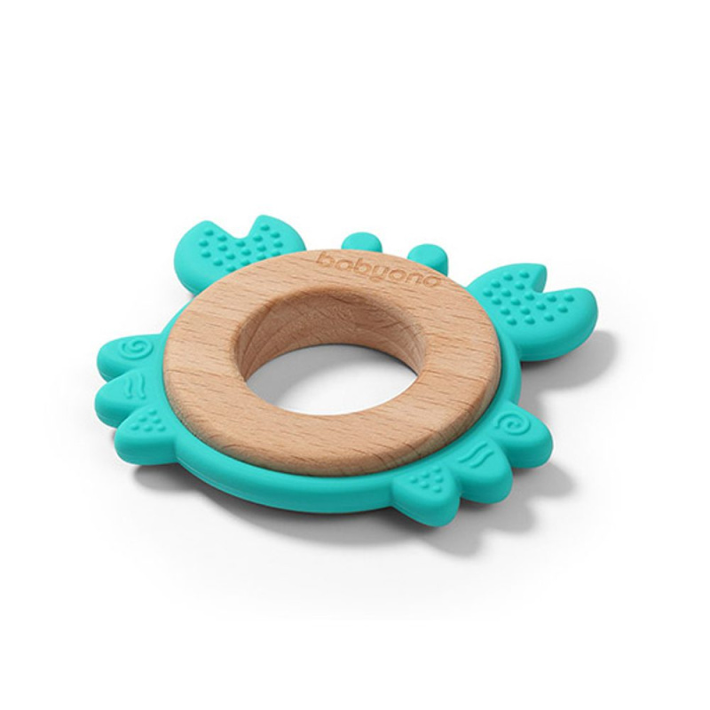 BabyOno Kousátko dřevěné silikon, Krab