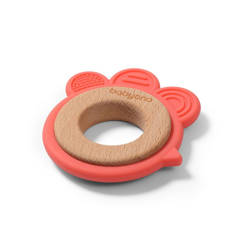BABYONO Kousátko dřevěno-silikonové Butterfly - BABYONO Kousátko dřevěno-silikonové Hen