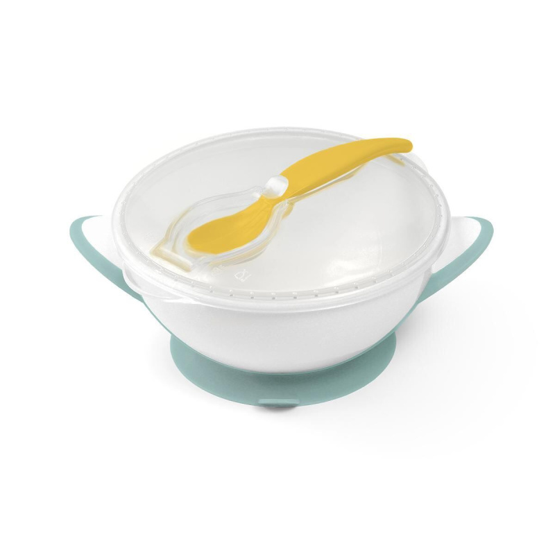 BabyOno Be Active Suction Bowl with Spoon jídelní sada pro děti Green/Yellow 6 m+ 2 ks