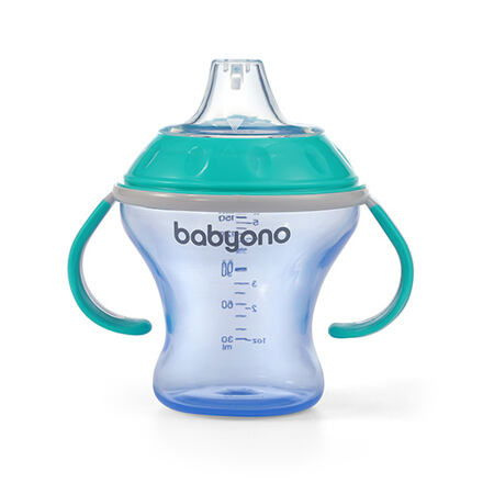 BabyOno netekoucí hrnek s měkkým pítkem 180ml - tyrkysová