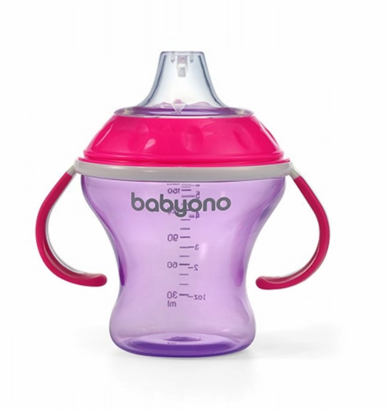 BabyOno netekoucí hrnek s měkkým pítkem 180ml - růžová