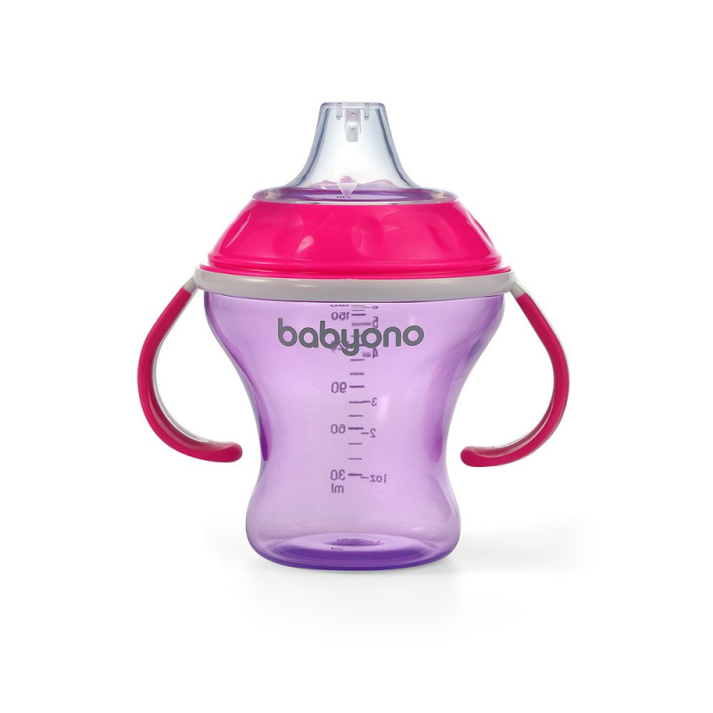 BabyOno netekoucí hrnek s měkkým pítkem 180ml - růžová
