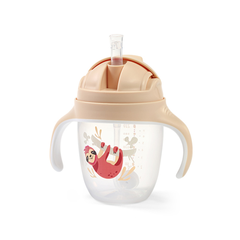 BabyOno Be Active Sippy Cup with Weighted Straw tréninkový hrnek s brčkem 6 m+ Sloth 240 ml