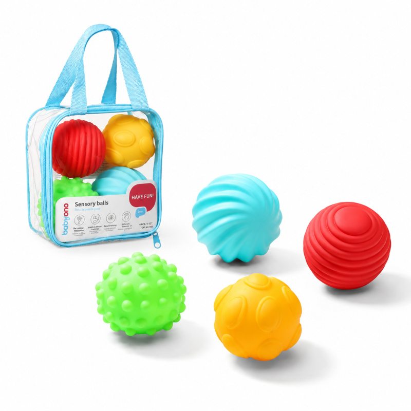 BabyOno Have Fun Sensory Balls měkké senzorické míčky 6 m+ 4 ks