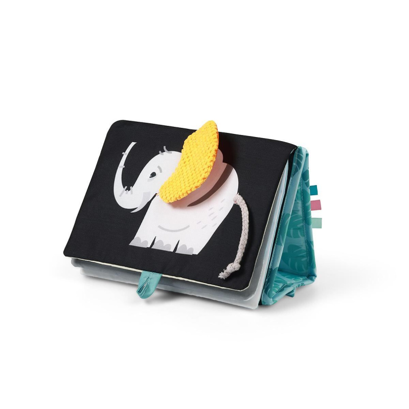 BabyOno Reversible Sensory Cloth Book 0m+ kontrastní edukativní knížka se zrcátkem Safari 1 ks