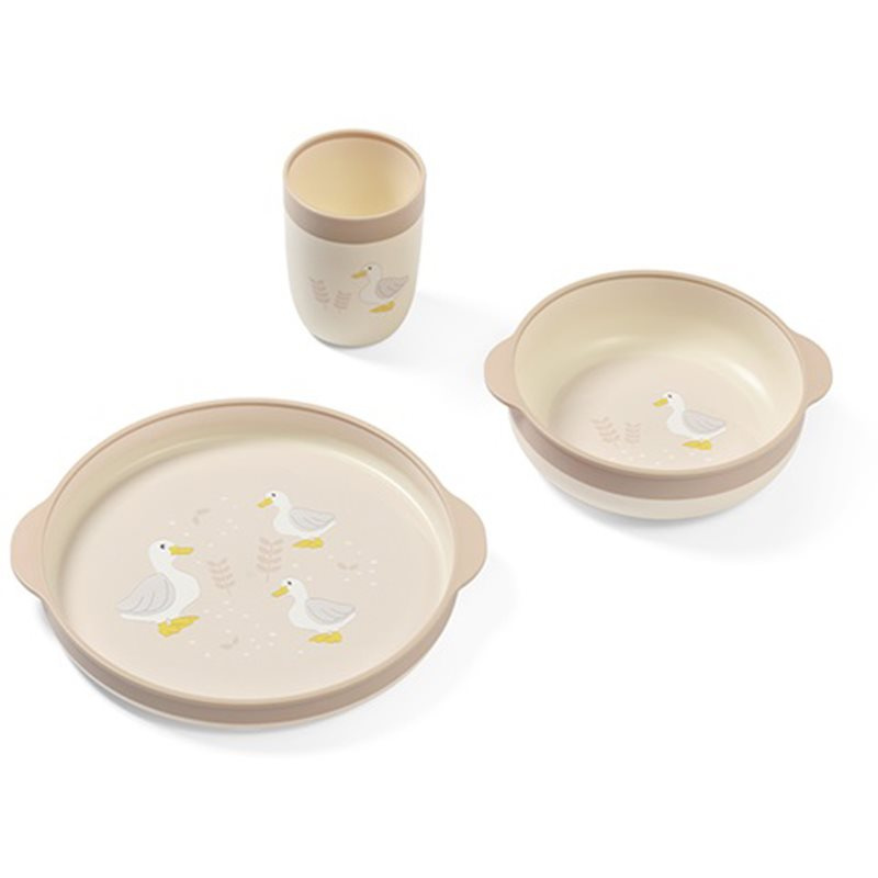 Babyono Jídelní sada pro batolata, 3D miska, talířek, hrníček - béžová