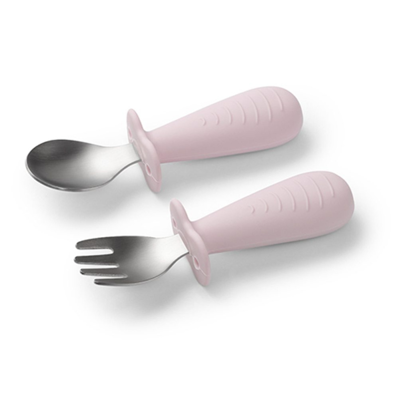 BabyOno Be Active Stainless Steel Spoon and Fork příbor pro děti Pink 12m+ 2 ks