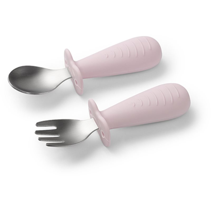 BabyOno Be Active Stainless Steel Spoon and Fork příbor pro děti Pink 12m+ 2 ks