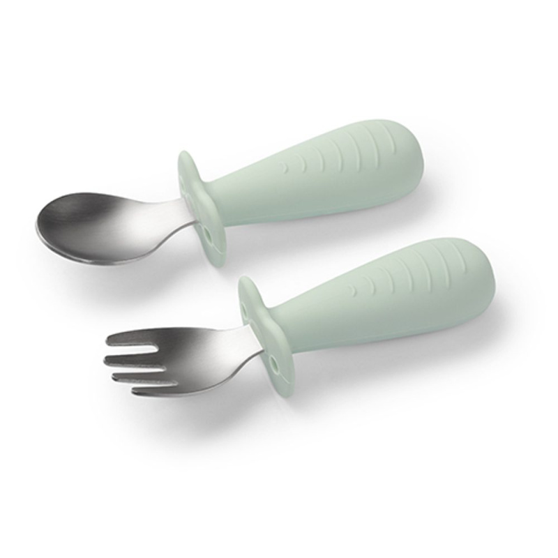 BabyOno Be Active Stainless Steel Spoon and Fork příbor pro děti Mint 12m+ 2 ks