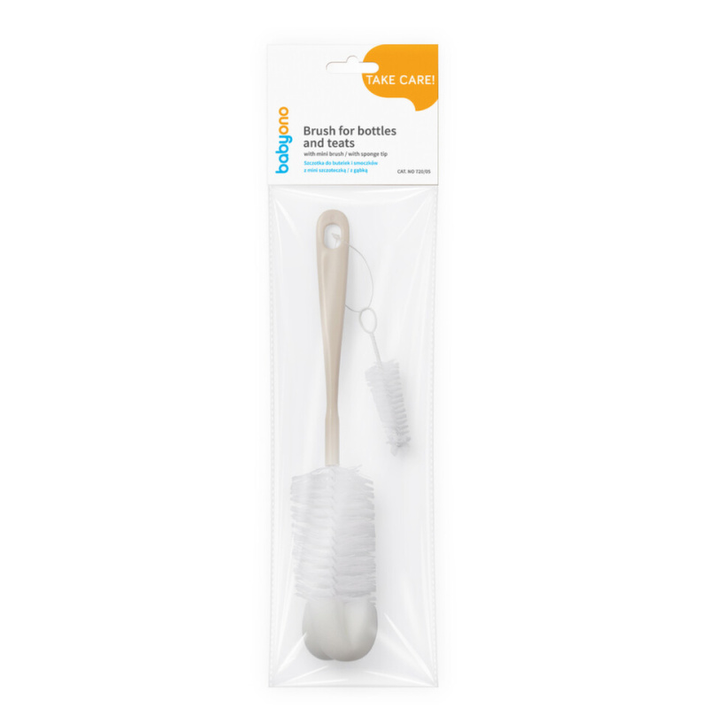 BABYONO Kartáč na kojenecké lahve s mini kartáčkem - Beige