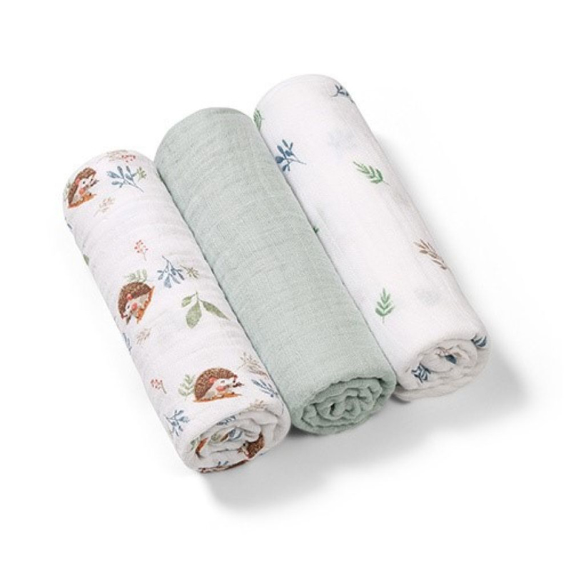 Babyono Mušelínové plenky, Super Soft mátové, 3 ks x 70x70cm, Ježek