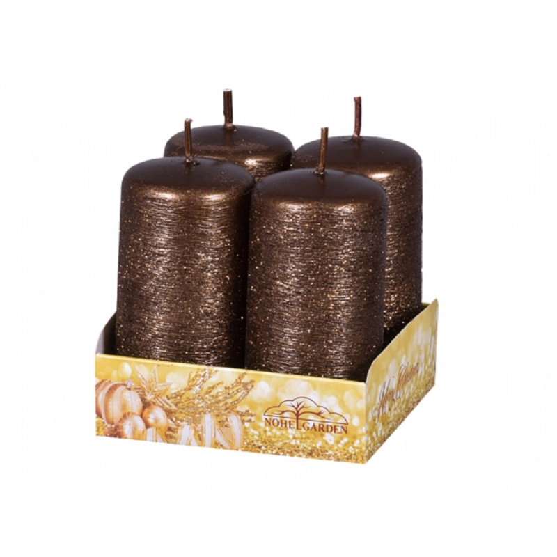 Adventní svíčka Taurus, škrábaná metalická tmavě hnědá, pr. 4 x 8 cm, 4 ks