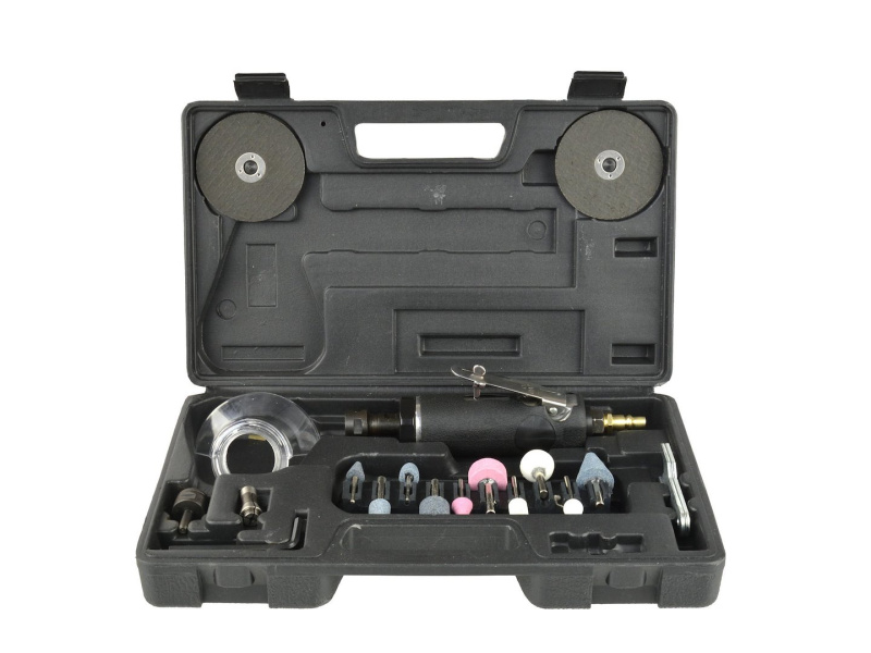 Pneumatická přímá bruska s příslušenstvím, 3 nebo 6mm, 1/4", 18000/min - GEKO