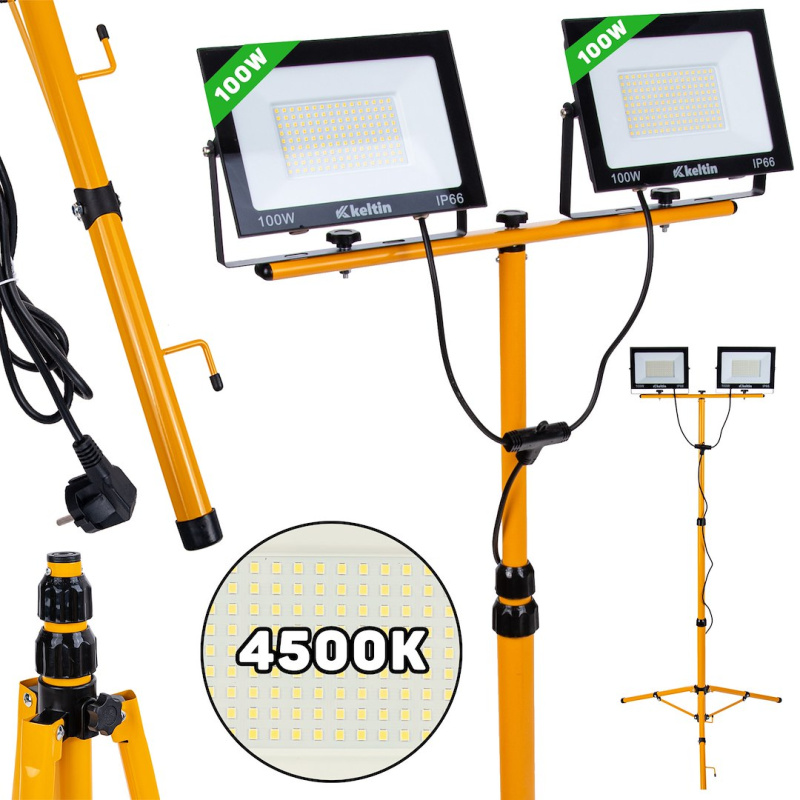 LED reflektor 2x100 W s teleskopickým stativem, bílá 4500K - K02051