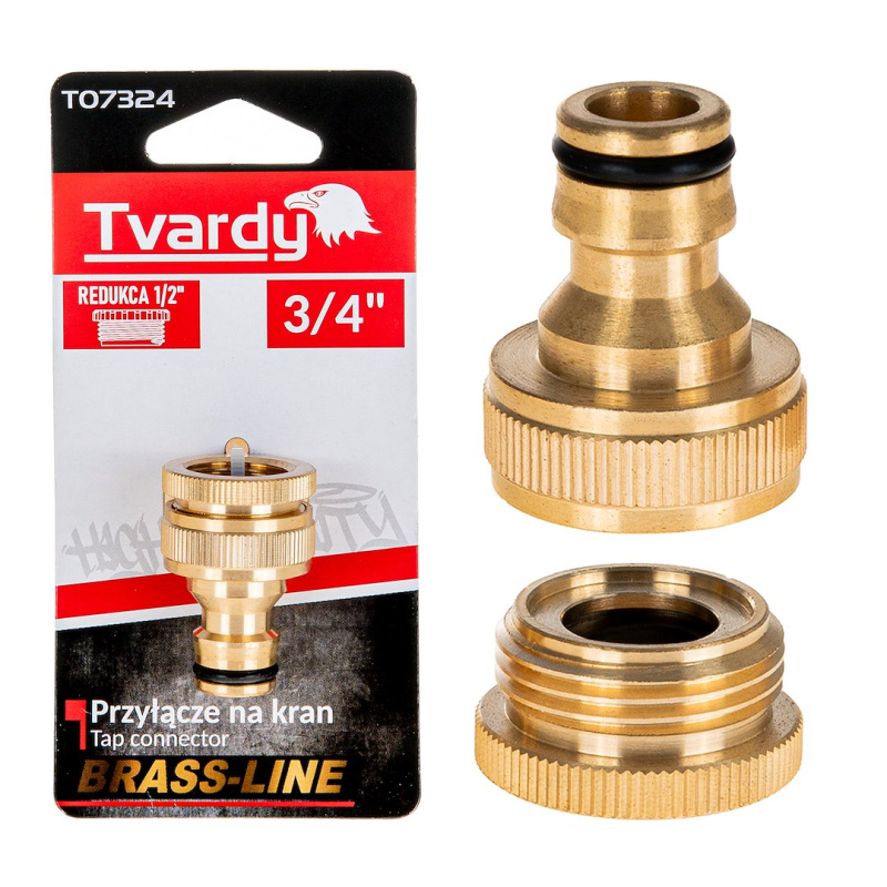 GEKO 3/4" kohoutový konektor s 1/2" redukcí řady BRASS-LINE