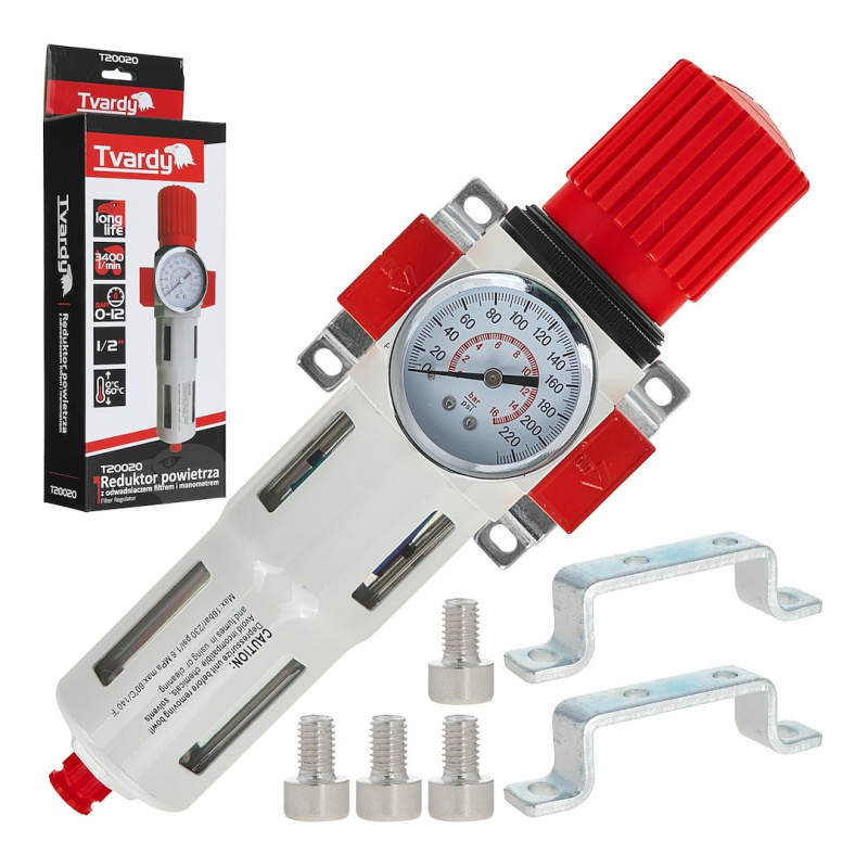 GEKO Regulátor tlaku s filtrem a manometrem, 1/2" - TVARDY