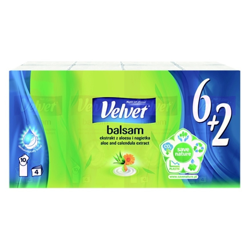 VELVET Papírové kapesníky 4-vrstvé Balsam 8 x 10 kusů