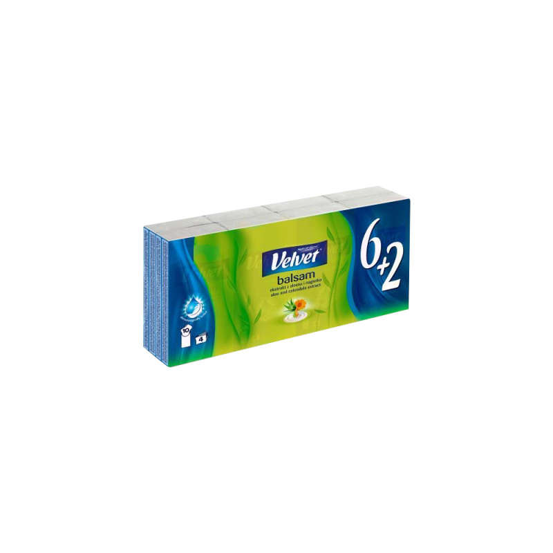 VELVET Papírové kapesníky 4-vrstvé Balsam 8 x 10 kusů
