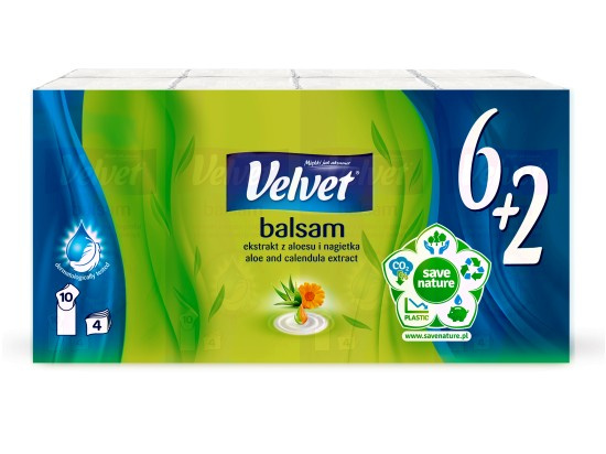 VELVET Papírové kapesníky 4-vrstvé Balsam 8 x 10 kusů