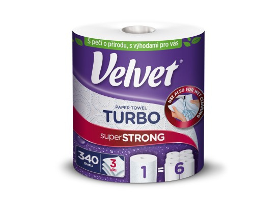 Velvet Turbo - papírové kuchyňské utěrky - 3vrstvé, 340 útržků