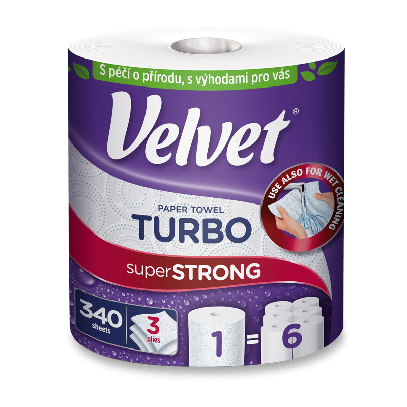 Velvet Turbo - papírové kuchyňské utěrky - 3vrstvé, 340 útržků