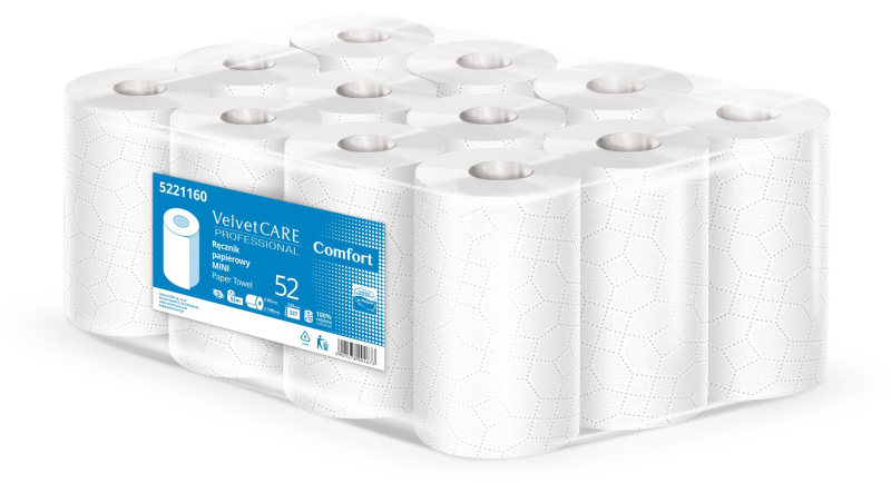 Velvet CARE Papírové ručníky v roli Velvet Professional - 2vrstvé, bílé, 52 m, 12 rolí