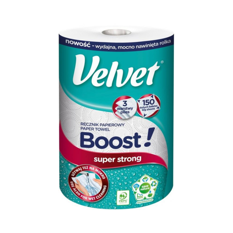 Velvet CARE Kuchyňské utěrky Velvet Boost - 3vrstvé, 150 útržků, 1 role