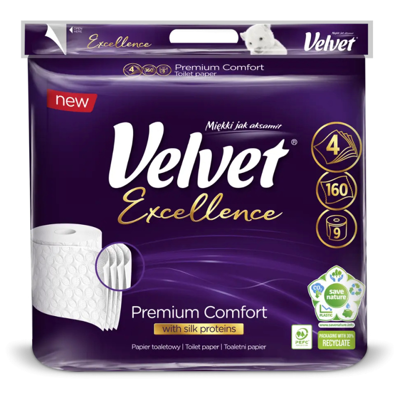 Toaletní papír Velvet Excellence - 4vrstvý, 9 rolí