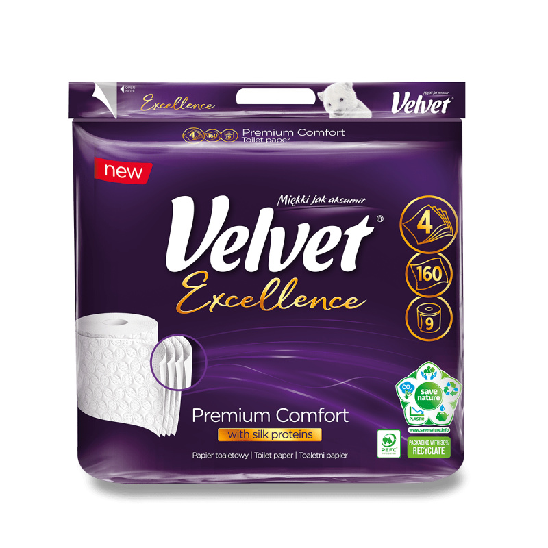 Toaletní papír Velvet Excellence - 4vrstvý, 9 rolí