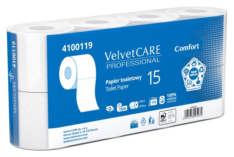Velvet CARE Toaletní papír Velvet Professional - 2 vrstvý, 15 m, 8 rolí