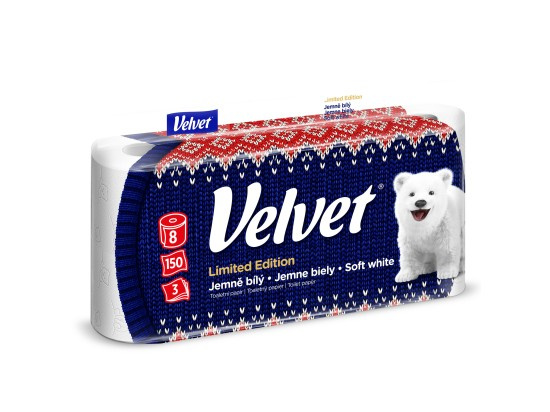 Velvet Zimní edice - toaletní papír - 3vrstvý, 150 útržků, 8 ks