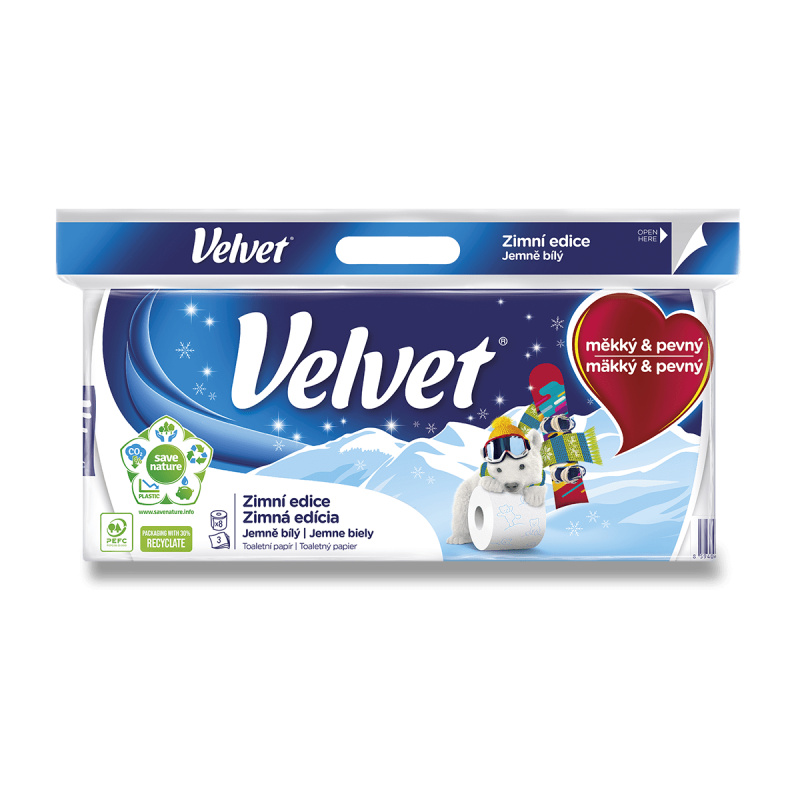 Velvet Zimní edice - toaletní papír - 3vrstvý, 150 útržků, 8 ks