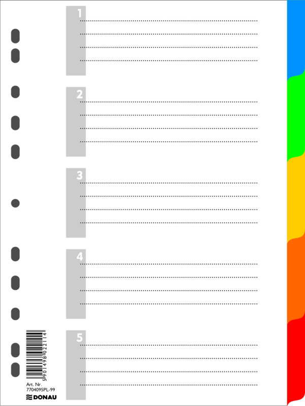 Donau Rozdružovač A4 barevný - 5 barev