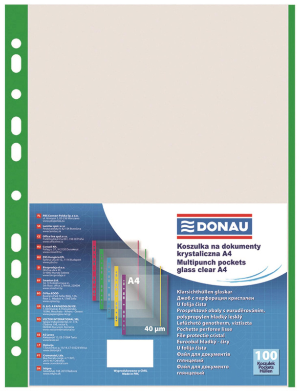 Donau Euroobaly U s barevným okrajem - A4, zelená, krupičkové, 40 mic, 100 ks
