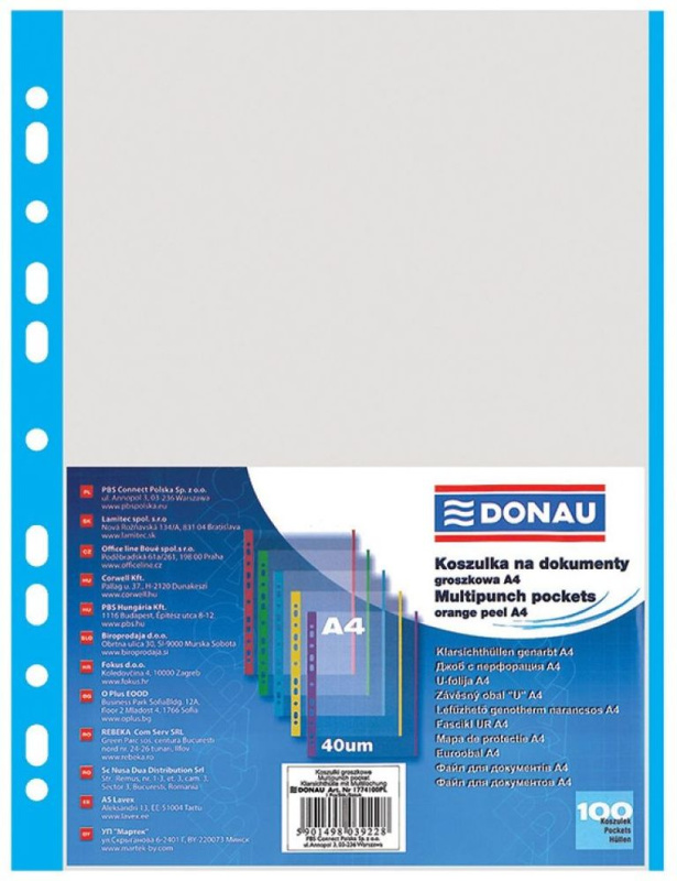 Donau Obaly "U" závěsné A4 s barevným okrajem, 100 ks, modré