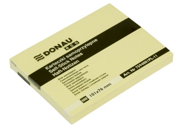 Samolepicí bloček Donau - 101 x 76 mm, "ECO" žlutý, 100 lístků