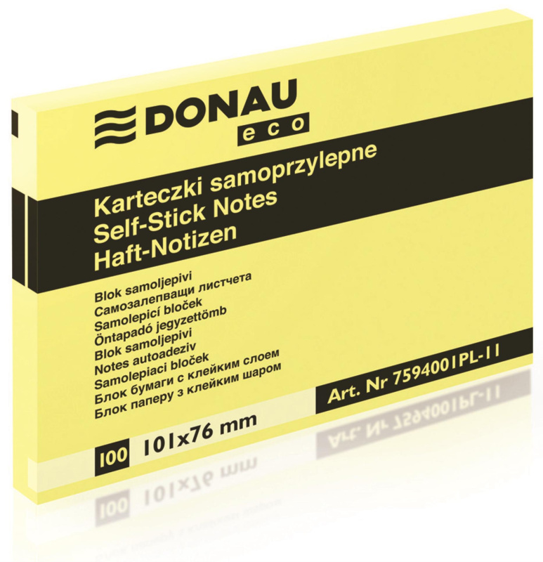 Samolepicí bloček Donau - 101 x 76 mm, "ECO" žlutý, 100 lístků