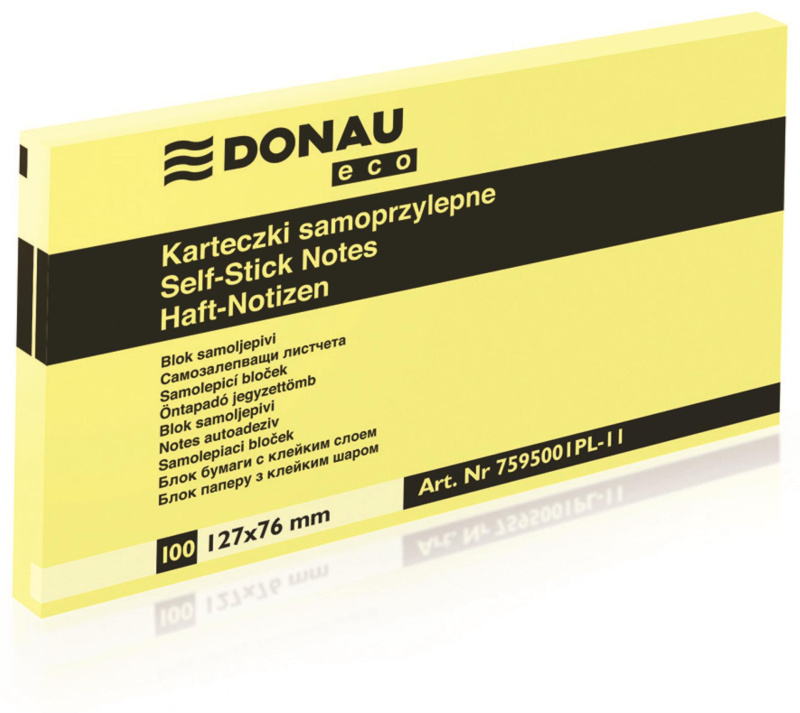 Samolepicí bloček Donau - 127 x 76 mm, "ECO" žlutý, 100 lístků