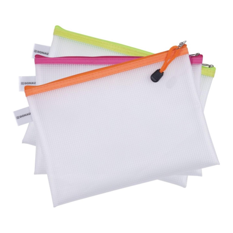 Síťovaná zipová obálka Donau - A4, mix barev, 1 ks