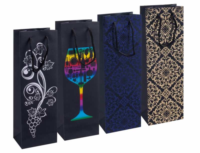 Donau Dárková taška - na víno, 12 x 35,5 x 8 cm, mix vzorů, 1 ks