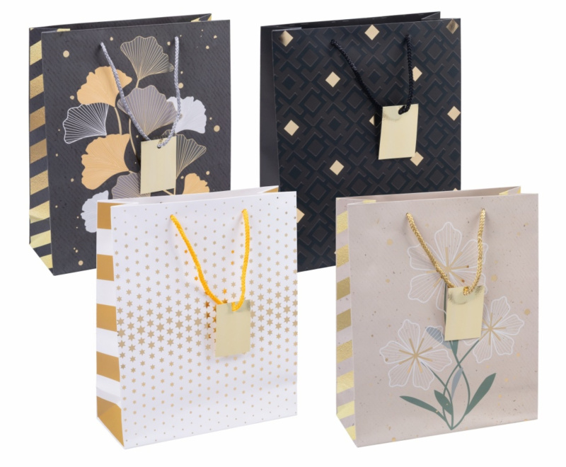 Donau Dárková taška - 25 x 30 x 10 cm, mix vzorů se zlatou, 1 ks
