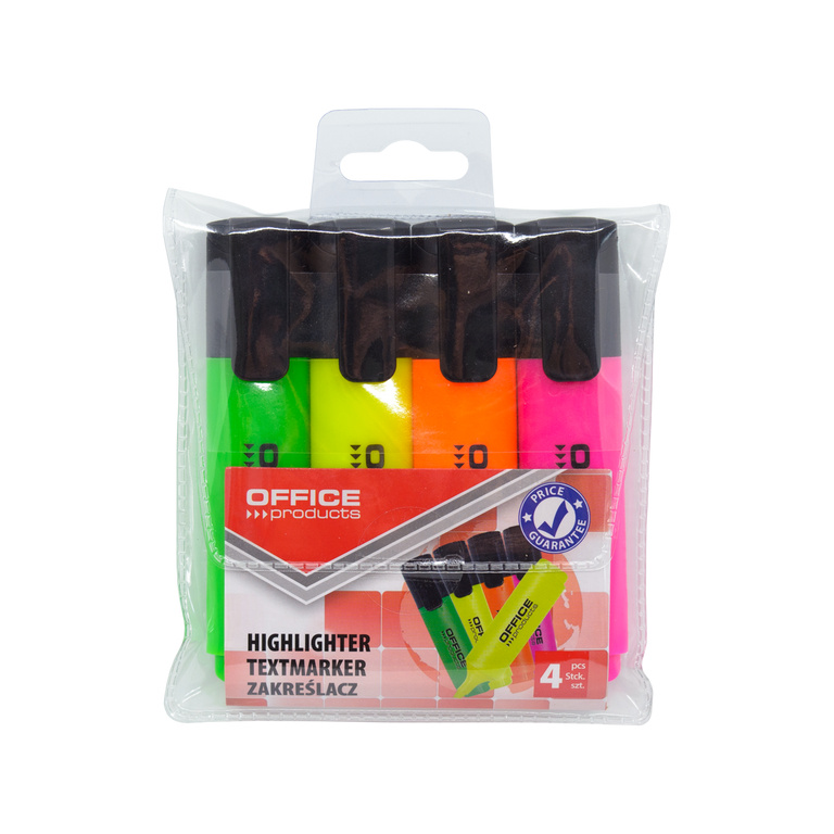 Zvýrazňovač OFFICE Products, šíře stopy 2-5 mm - sada 4 barev