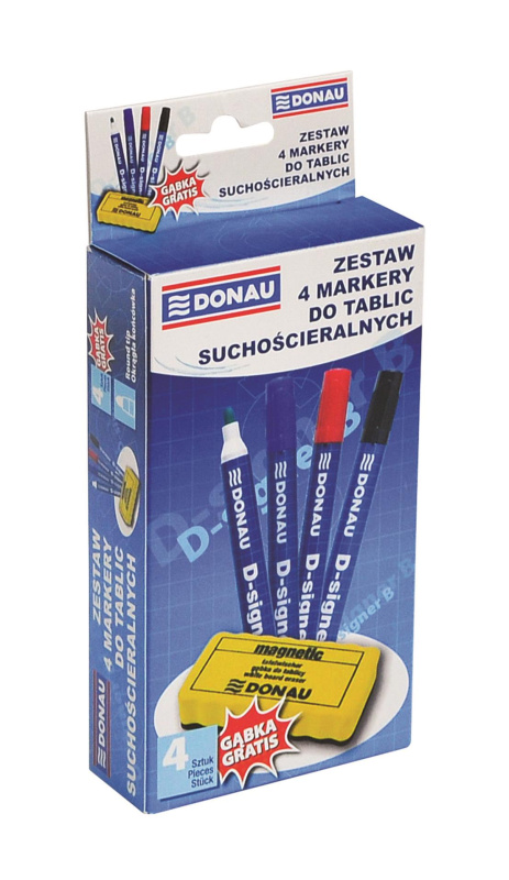 Sada popisovačů na bílé tabule Donau s houbičkou - kulatý hrot, 2-4 mm, 4 barvy 207683