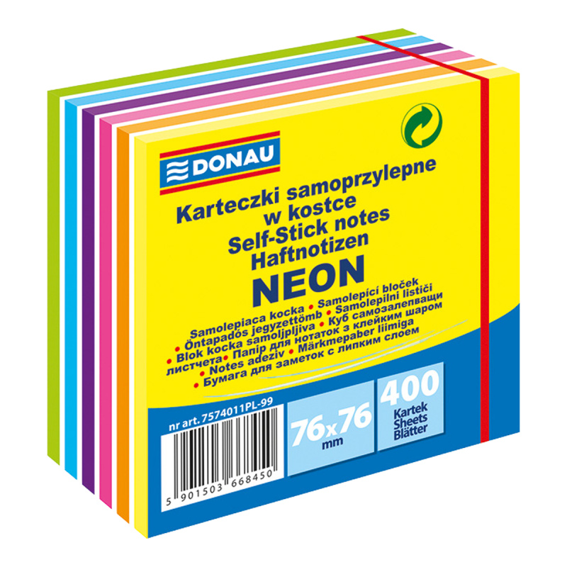 Samolepicí bloček Donau - 76x76 mm, 400 l., mix barev