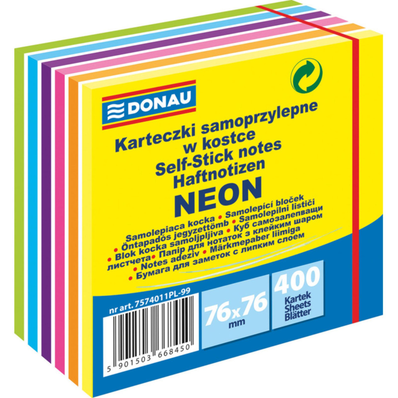 Samolepicí bloček Donau - 76x76 mm, 400 l., mix barev