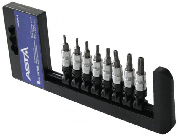 Zástrčné hlavice TORX s otvorem 1/4", TX8 - TX40, sada 8 ks - ASTA